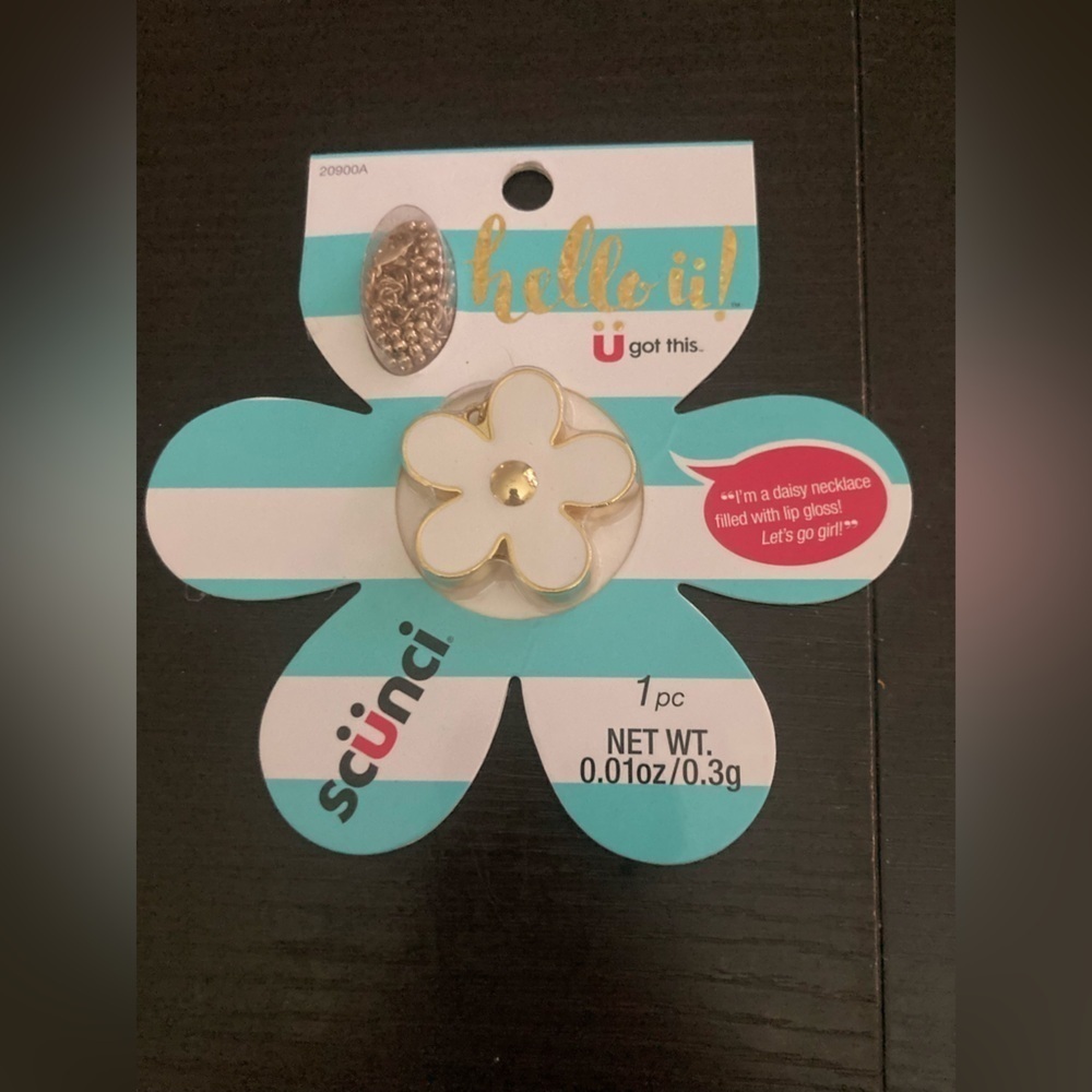 4/$25 Scünci Daisy necklace with lip gloss. Gold&White design. 2 available